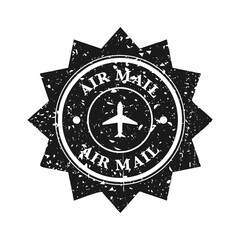 Post stamp, label or badge. Grunge imprint and postmark with text. Brown vintage circle postcard watermark. Used envelope design element. Vector illustration