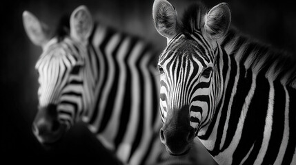 Fototapeta premium Two zebras in black and white contrast
