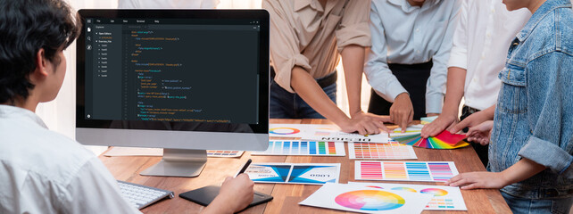 Software development programming on computer screen for brisk application and program coding