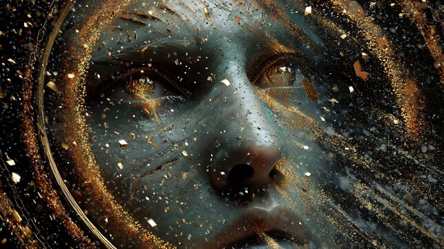 &ldquo;Cronus emerging from shattered time vortex, chains of fire and sand swirling around, eyes glowing gold, apocalyptic fine art 