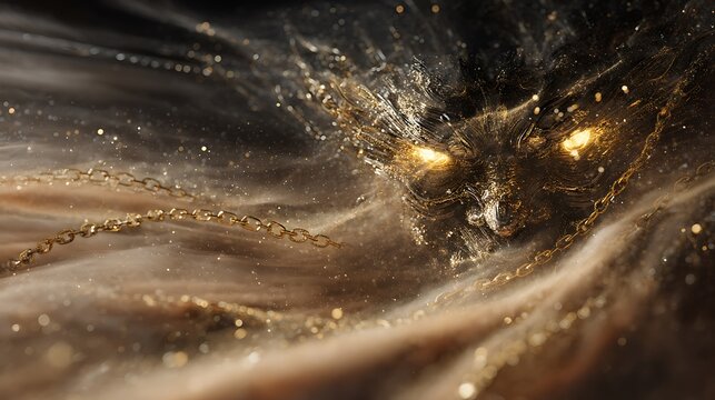 &ldquo;Cronus emerging from shattered time vortex, chains of fire and sand swirling around, eyes glowing gold, apocalyptic fine art 