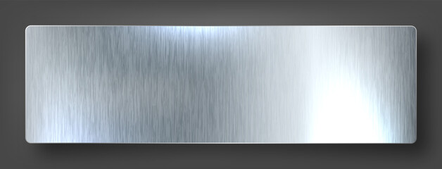 Realistic metal banner. Brushed steel or aluminium plate. Polished metal surface. Old grunge texture with scratches. Vector illustration