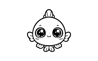Obraz premium Cute kawaii style fish character with large eyes and delicate fins in simple black and white design
