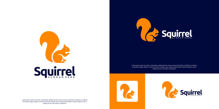 beautiful logo with a squirrel shape, curved tail, wild animal symbol, graphic design template.