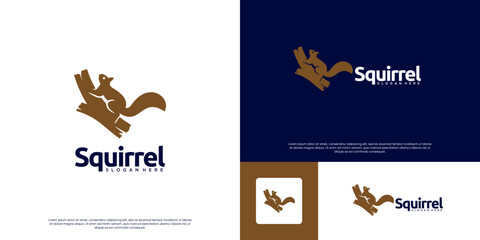 Squirrel climbing a tree trunk logo, rodent, seed eater, graphic design template.