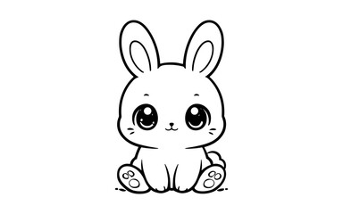 Fototapeta premium Cute cartoon bunny with big eyes in adorable sitting pose on white background