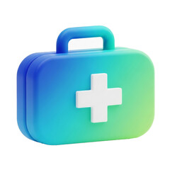 Obraz premium Modern 3d first aid kit illustration: gradient blue and green medical box with a prominent white cross for healthcare themes