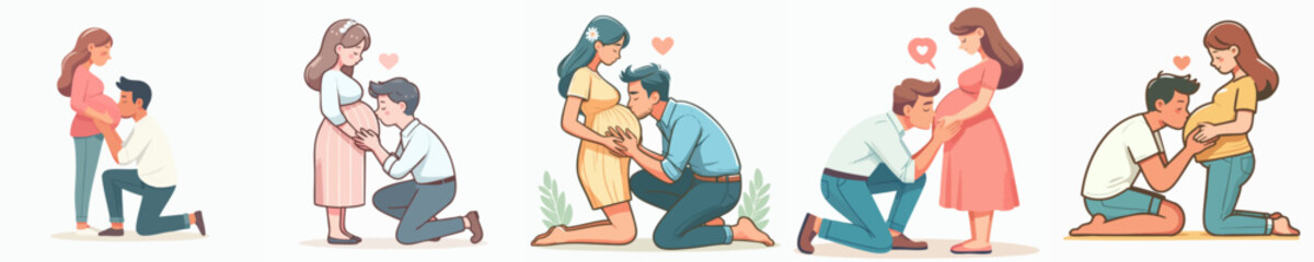 Obraz premium Flat Illustration Happy Expectant Couple Love Scene Pregnancy Illustration