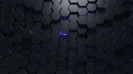 Dark hexagonal pattern with blue light.