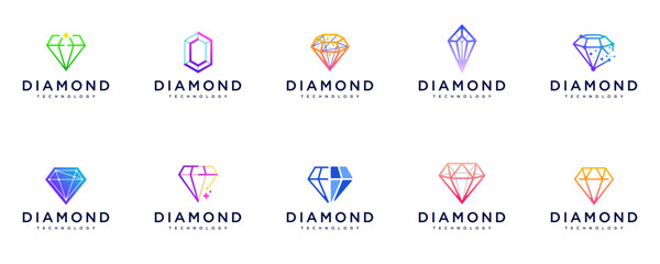 collection of crystal stone and diamond logos, with a concept of connection technology, interconnectedness, digital services, modern abstract, vector graphic illustration.