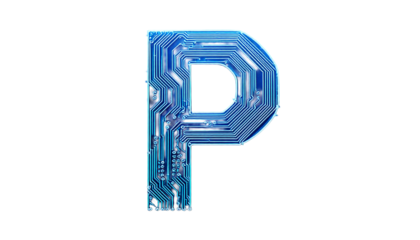  Blue circuit board in the shape of letter P electronic 