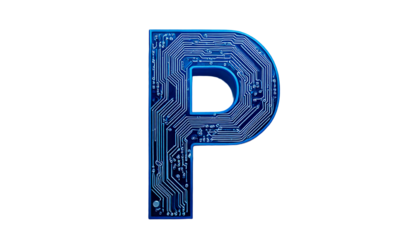  Blue circuit board in the shape of letter P electronic 