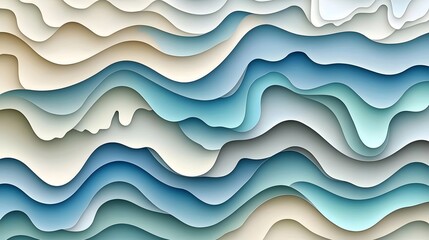 Layered paper cut style flowing waves present a gentle gradient of cool and warm tones.