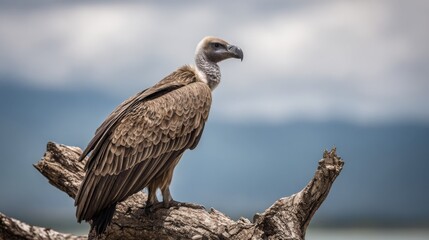 A Solitary Vulture Perched Regally on a Dead Tree Branch Observing the Savanna