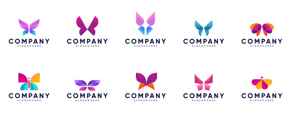 A collection of modern beauty logos, featuring colorful butterfly concepts, abstract digital services, and vector design templates.