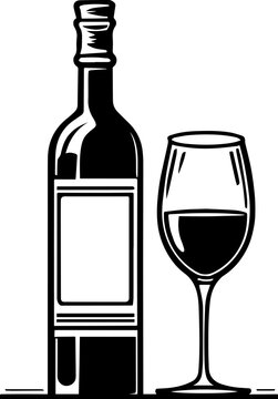 Wine Bottle and Glass Illustration