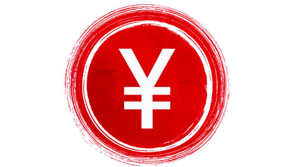 Obraz premium Red Yen Symbol, Inside a Circle with a Textured Brush Stroke Effect, isolated on a transpare.png