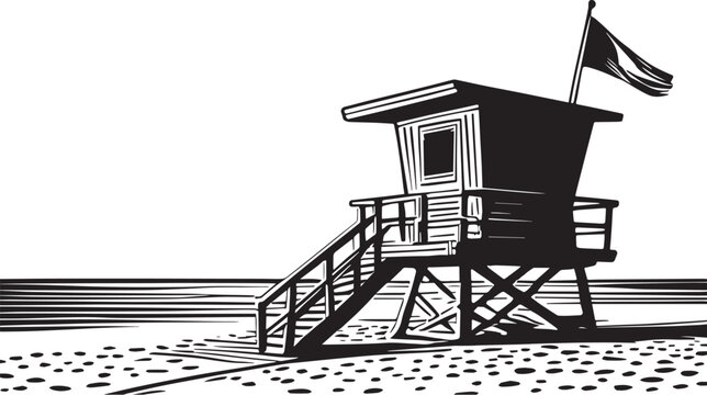 Lifeguard Tower at the Beach Illustration