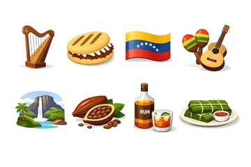 Stylized Venezuelan cultural icons vector layered grid