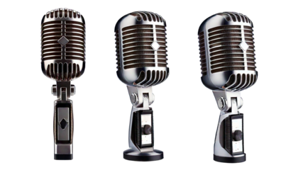  Set of Retro style microphone isolated on transparent background Generative AI