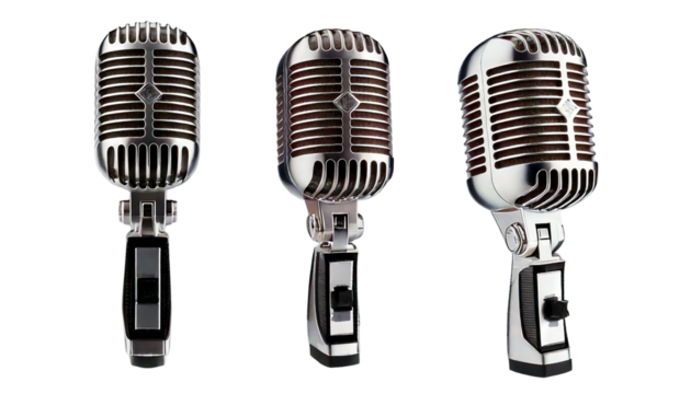  Set of Retro style microphone isolated on transparent background Generative AI - Powered by Adobe