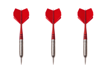 Three professional red darts with silver tips for a focused and competitive atmosphere