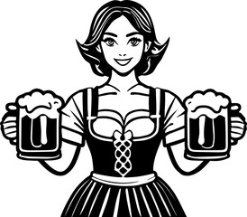 Oktoberfest Server with Beer Illustration