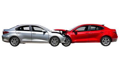 Fototapeta premium Silver and Red Sedan Cars, with Collided Frontal Impact Damage, isolated on a transparent ba.png