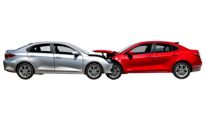 Silver and Red Sedan Cars, with Collided Frontal Impact Damage, isolated on a transparent ba.png