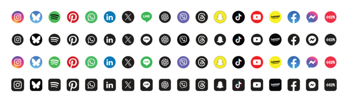 popular social media logos vector icon set of for editorial use	