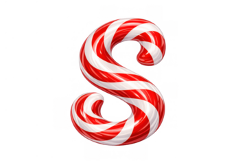 Letter s creating a sweet alphabet design in glossy red and white candy cane stripes on a transparent background