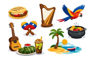 Venezuelan cultural icons vector set for corporate visuals