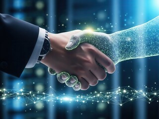 Closeup Businessman Hand shaking hands with invisible partner, representing virtual deal, remote agreement, trust in digital business, and unseen collaboration.