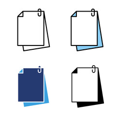 Icon set papers clip, attachment document. Icon line, glyph and flat with blue colour isolated white background.