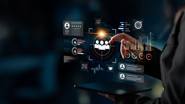 A dashboard for customer relationship management (CRM). The data analysis and market research help to identify a target audience and understand customer reviews and behavior. Fermion