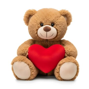 A lovable teddy bear with a heart, symbolizing love and affection. The plush toy is soft and cuddly, making it a perfect gift for special occasions Isolated on White background