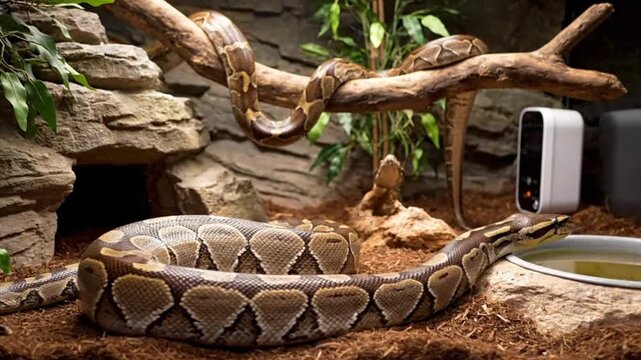 Python snake in natural habitat with rocky background