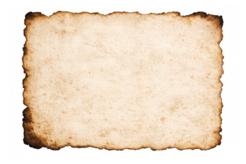Vintage parchment paper with burnt edges creating rustic texture, old scroll background, transparent background