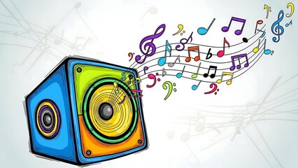 Obraz premium Colorful Speaker Music Notes Illustration.