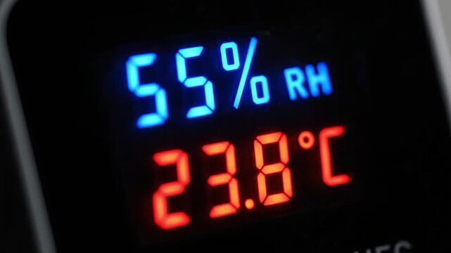 Close-up of digital temperature and humidity display