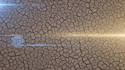 Cracked Earth Texture with Lens Flare Overlay Depicting Drought and Aridity
