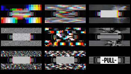 Retro VHS Tape Glitch Effect Background Collection, Distortion and Noise Set