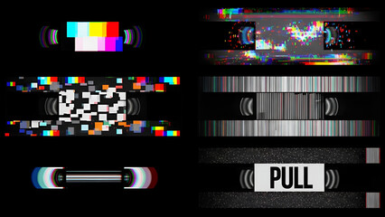 Retro VHS tape glitch effects for vintage digital designs, 80s and 90s nostalgia