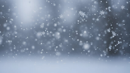 Serene winter snowfall scene with delicate snowflakes falling on a muted background