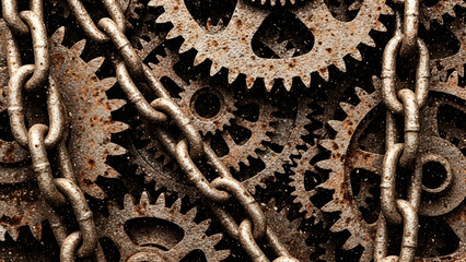 Rusty Gears and Chains: A Vintage Industrial Machinery Abstract Background