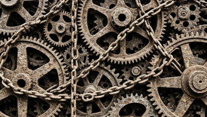 Rusty Gears and Chains Intertwined: A Mechanical Relic of Industrial History