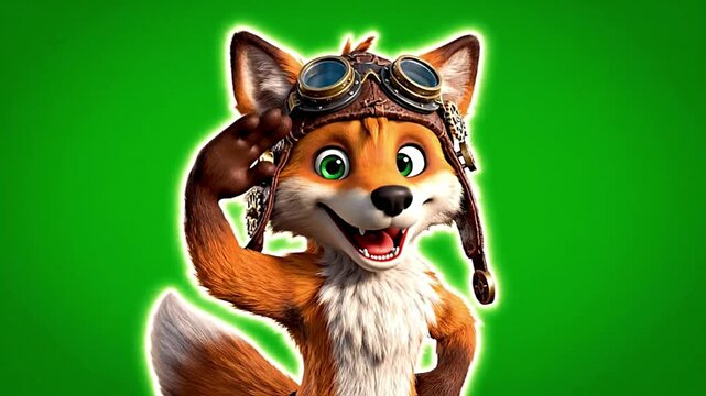 Animated Fox Pilot Character with Goggles and Aviator Hat.