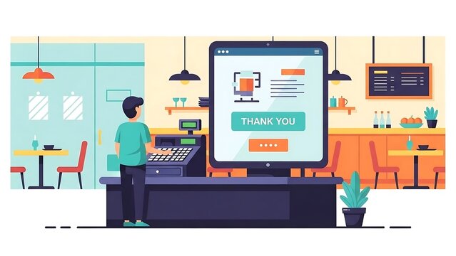 Woman using digital payment terminal. - Powered by Adobe