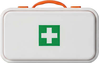 First aid kit with green cross for emergency health safety