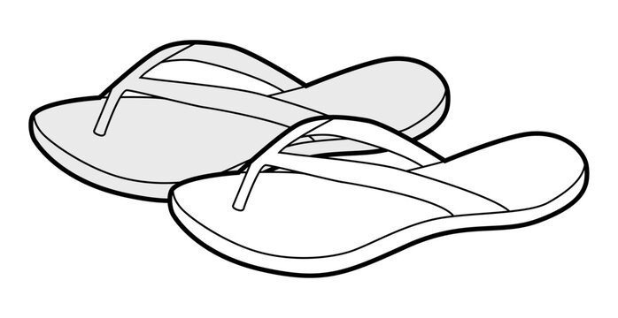 Flip flop sandal shoe women sketch pair. Classic thong beach footwear for summer casual outfit. Technical fashion illustration CAD mockup vector man unisex isolated classic style.